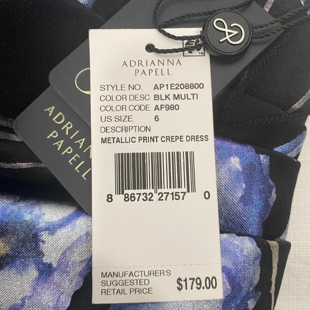 Adrianna Papell metallic print crepe sheath dress knee length women’s 6 NWT - Picture 9 of 16